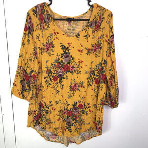 Torrid Top Womens Size 2X Smocked Gauze Floral Tunic Colorful Boho Stretch